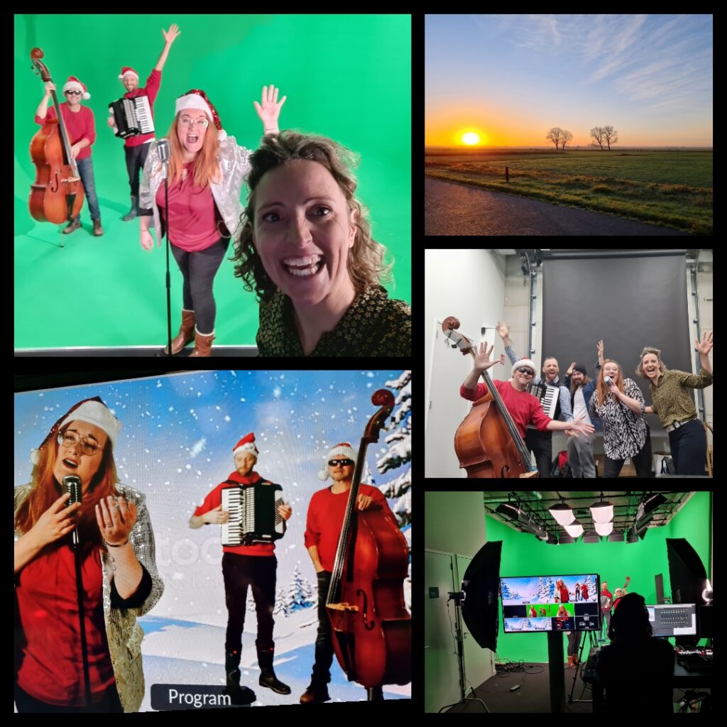 Live Kerstmuziek in een greenscreen opnamestudio in de buurt van Lelystad.